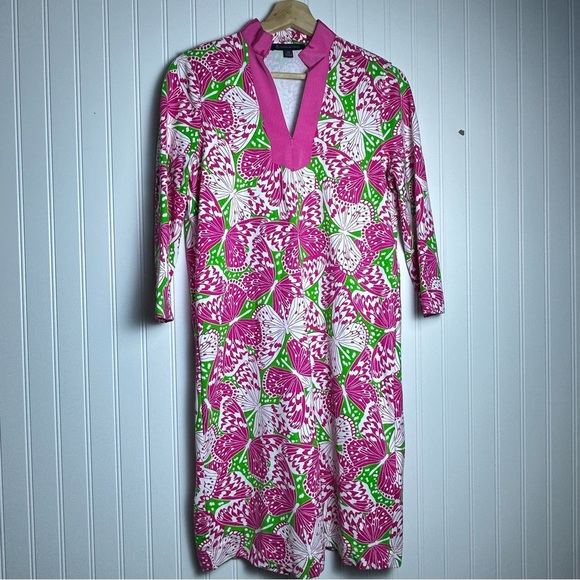 Brooks Brothers Ponte Stretch Floral 3/4 Sleeve Split Neck Dress XS Colorful - Picture 2 of 11